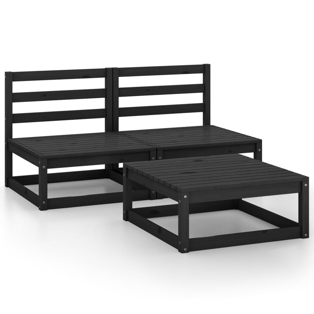 vidaXL 3-Piece Garden Lounge Set Black Solid Pine Wood