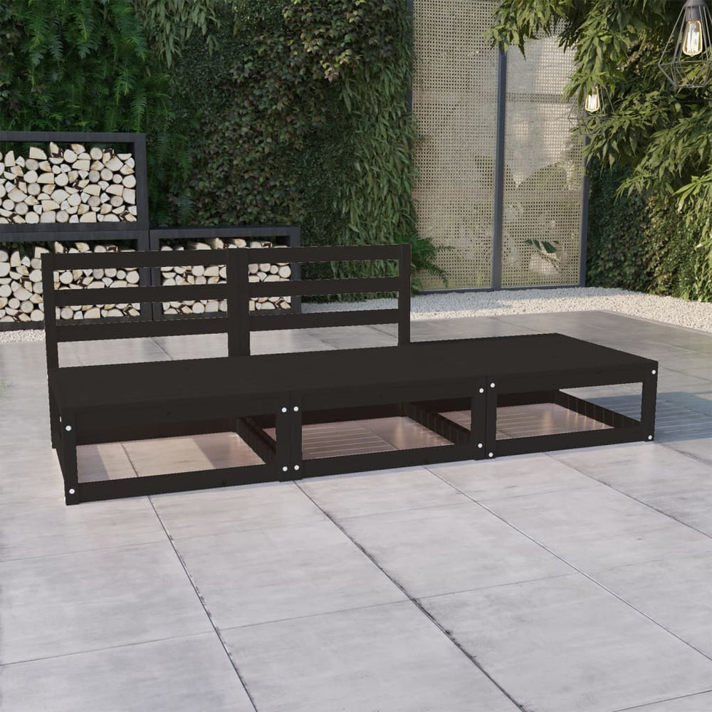 vidaXL 3-Piece Garden Lounge Set Black Solid Pine Wood