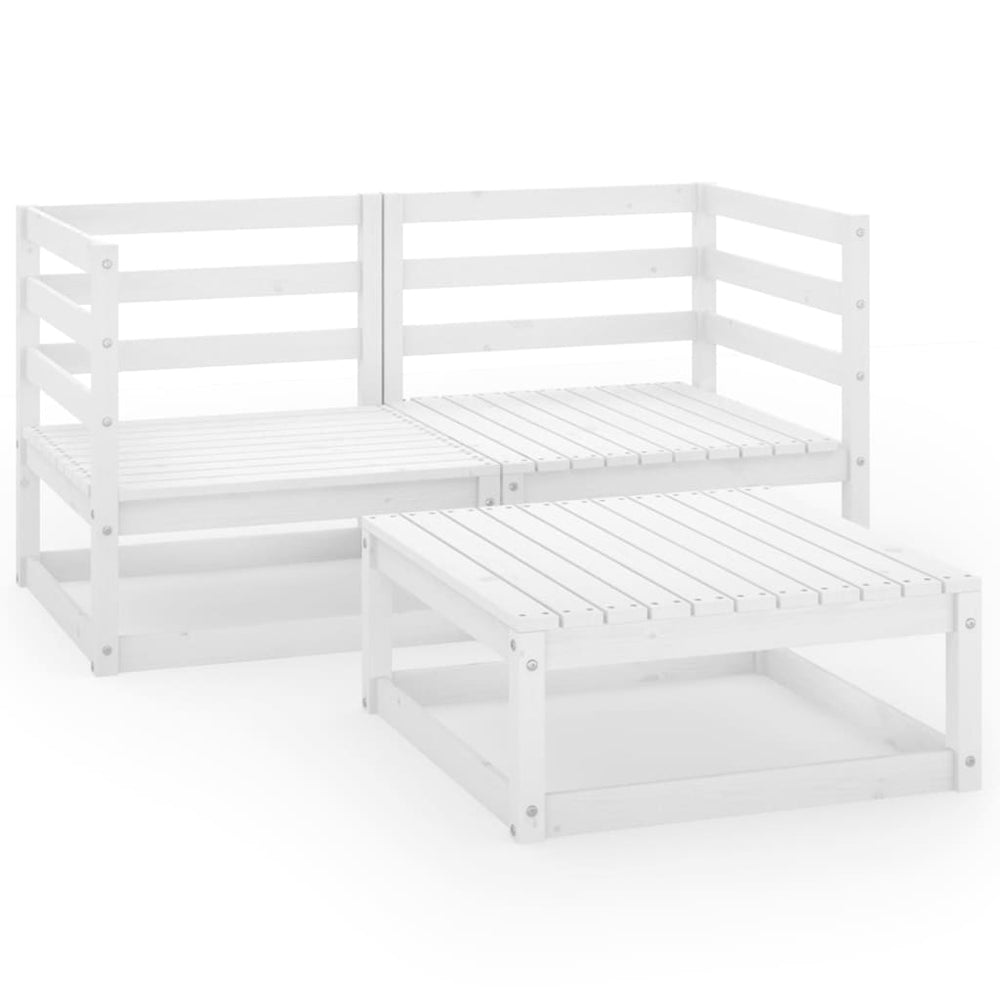 vidaXL 3-Piece Garden Lounge Set White Solid Pine Wood