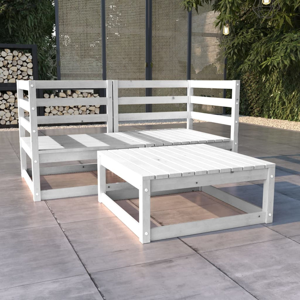 vidaXL 3-Piece Garden Lounge Set White Solid Pine Wood
