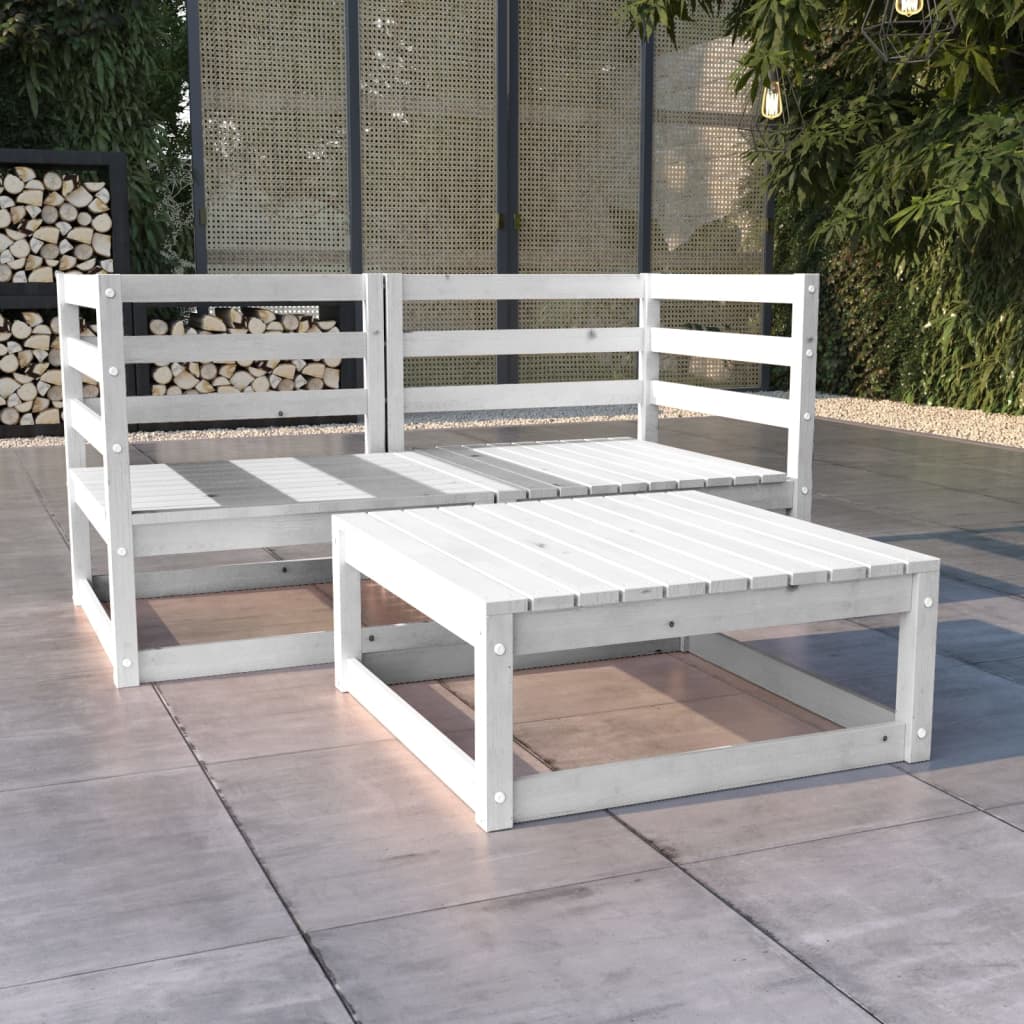 3-tlg. Garten-Lounge-Set Weiß Massivholz Kiefer