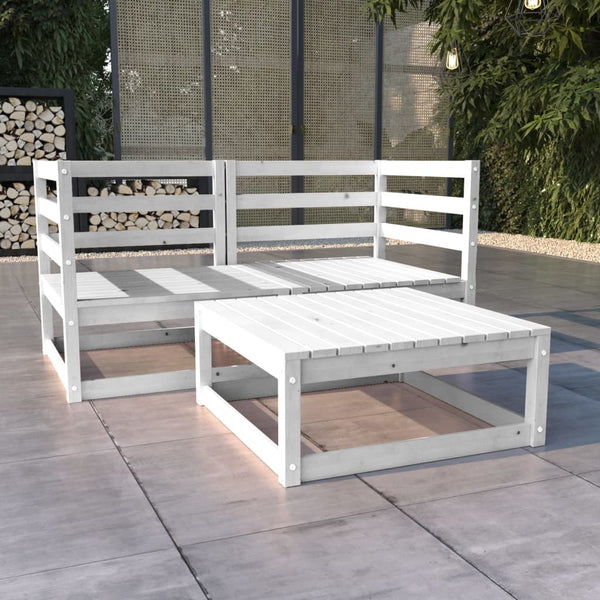 3-tlg. Garten-Lounge-Set Weiß Massivholz Kiefer