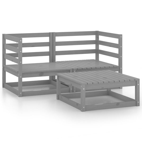 3-tlg. Garten-Lounge-Set Grau Massivholz Kiefer