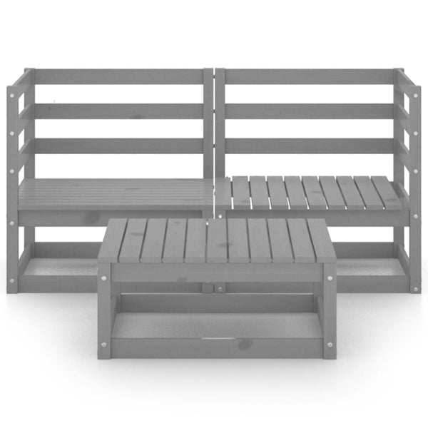 3-tlg. Garten-Lounge-Set Grau Massivholz Kiefer