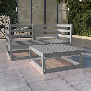 3-tlg. Garten-Lounge-Set Grau Massivholz Kiefer