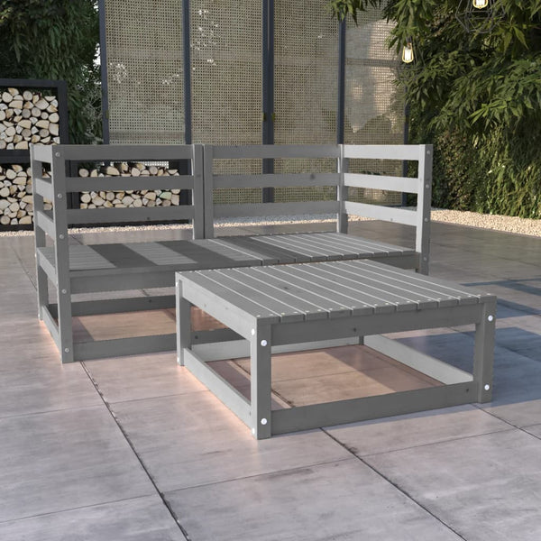 3-tlg. Garten-Lounge-Set Grau Massivholz Kiefer