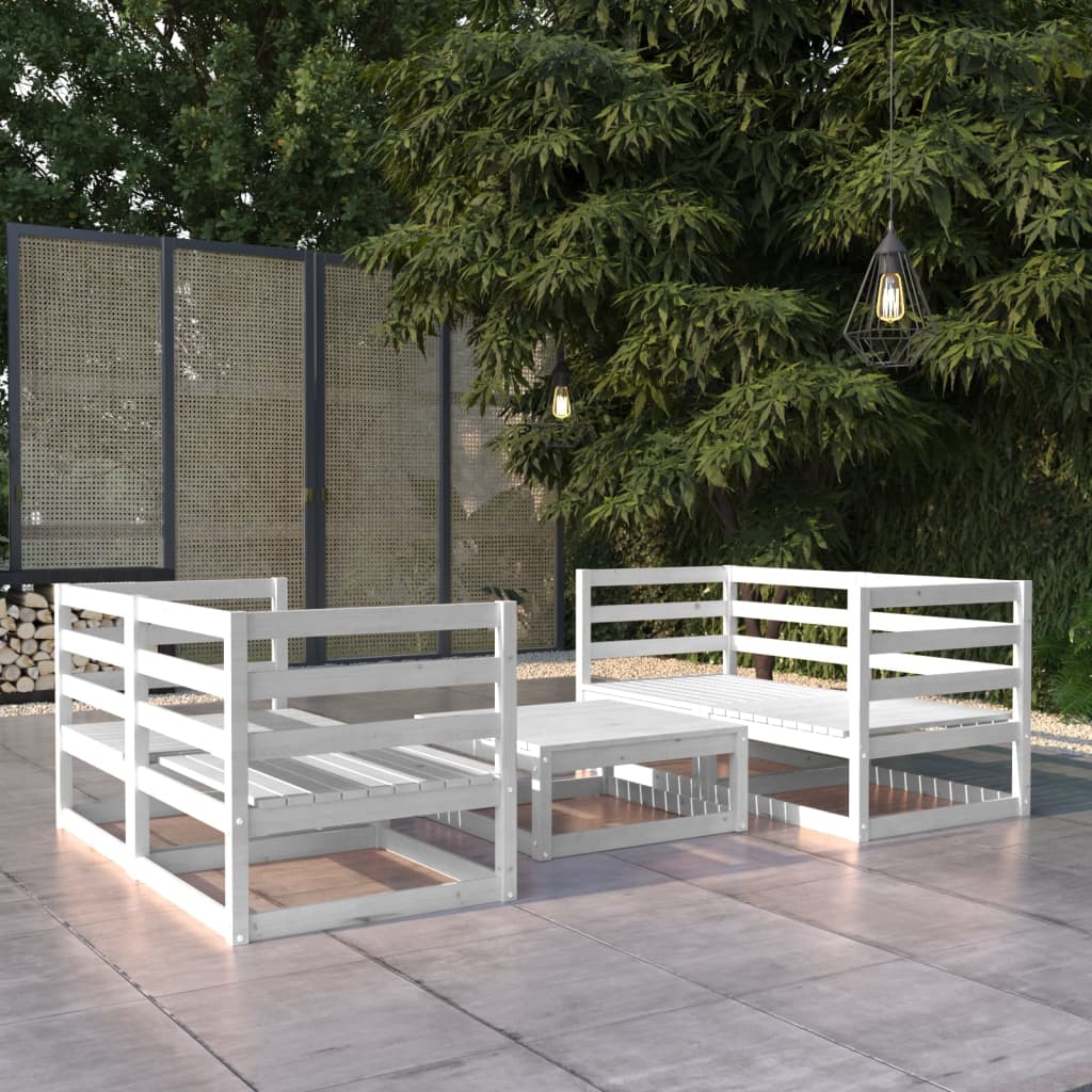5-tlg. Garten-Lounge-Set Weiß Kiefer Massivholz