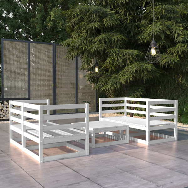 5-tlg. Garten-Lounge-Set Weiß Kiefer Massivholz