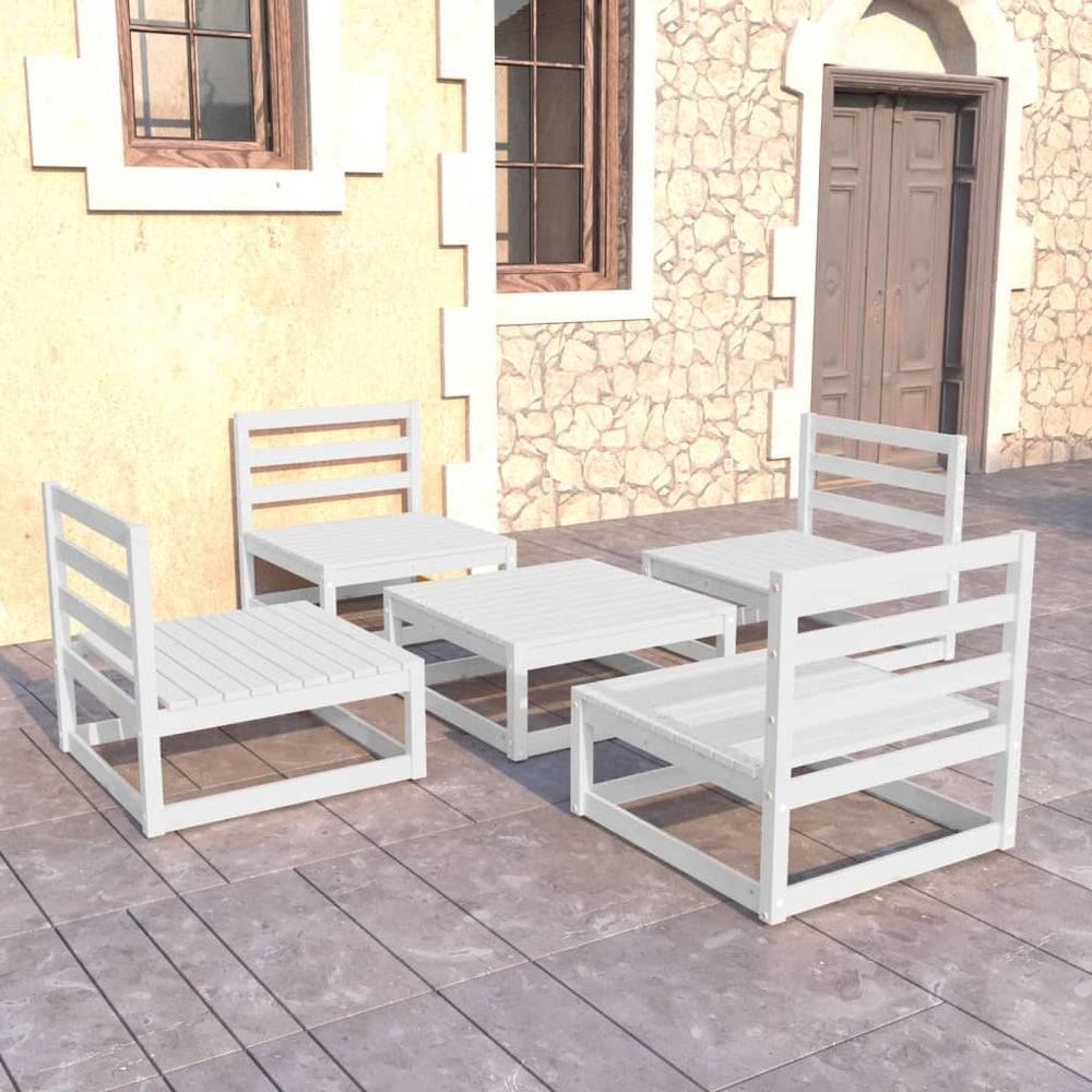 vidaXL 5-piece Garden Lounge Set White Solid Pine Wood