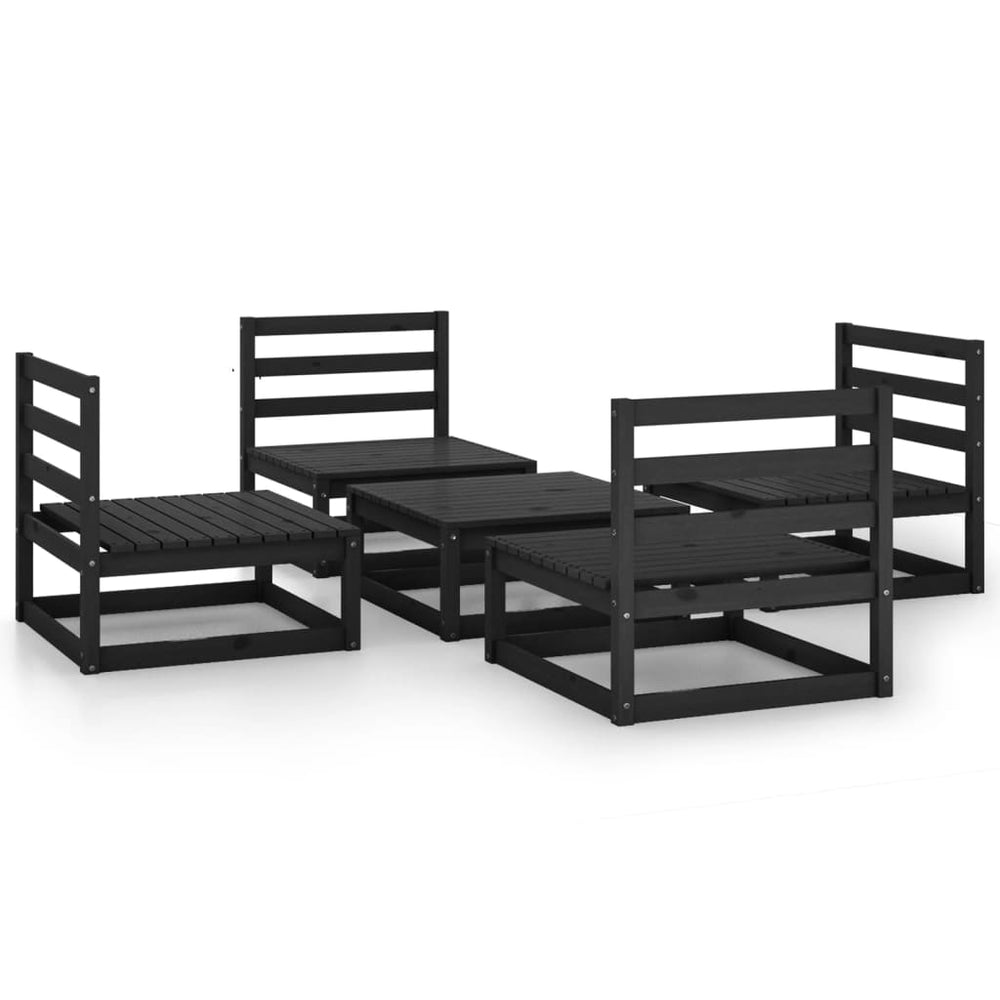 vidaXL 5-piece Garden Lounge Set Black Solid Pine Wood