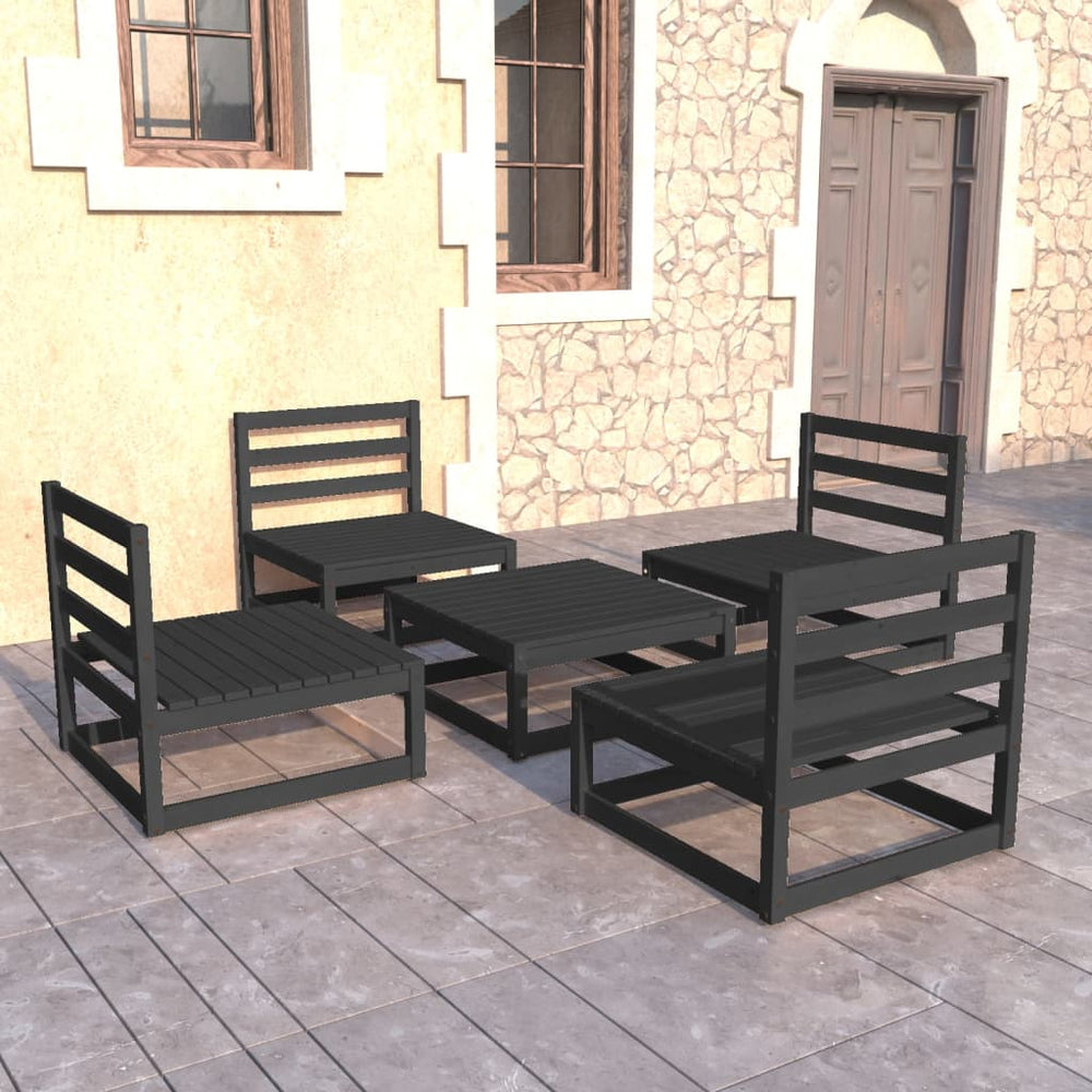 vidaXL 5-piece Garden Lounge Set Black Solid Pine Wood