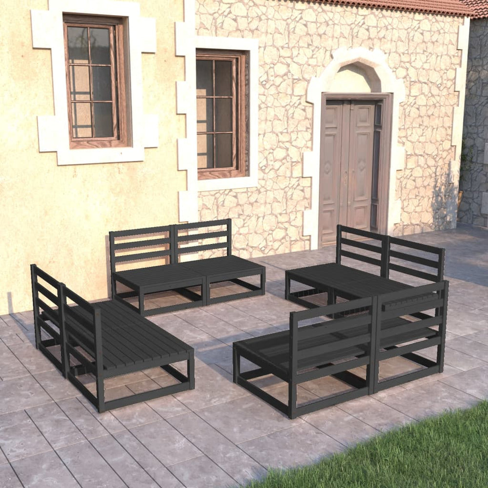 vidaXL 8-piece Garden Lounge Set Black Solid Pine Wood