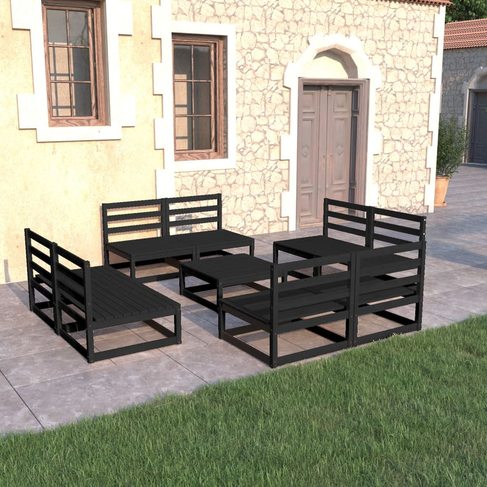 vidaXL 9-piece Garden Lounge Set Black Solid Pine Wood
