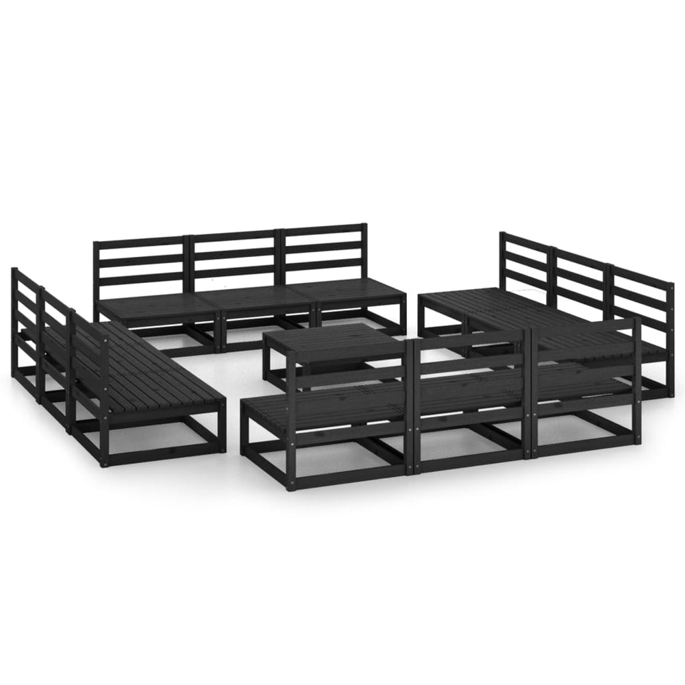 vidaXL Salon de jardin 13 pcs Noir Bois de pin massif