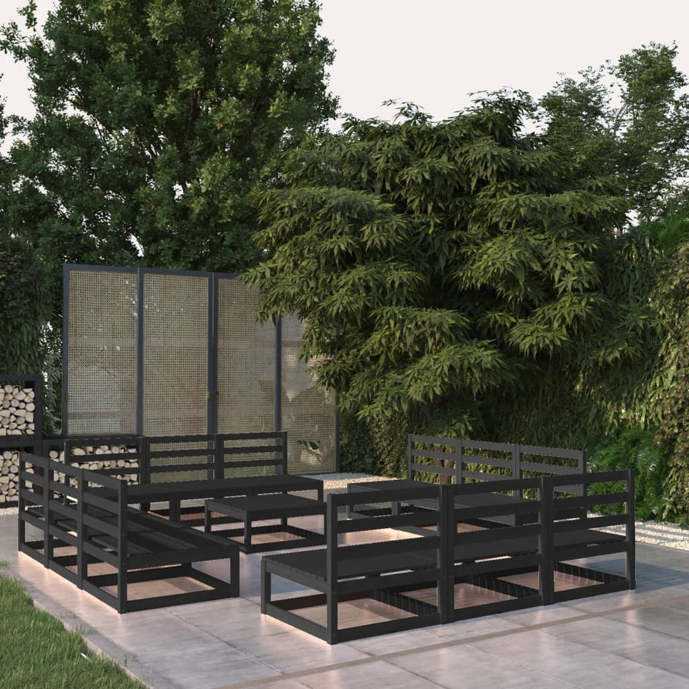 vidaXL Salon de jardin 13 pcs Noir Bois de pin massif