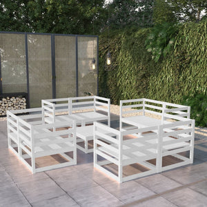 9-tlg. Garten-Lounge-Set Weiß Kiefer Massivholz