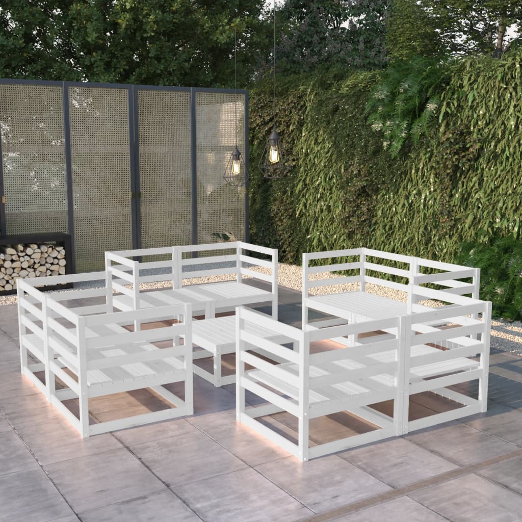 9-tlg. Garten-Lounge-Set Weiß Kiefer Massivholz