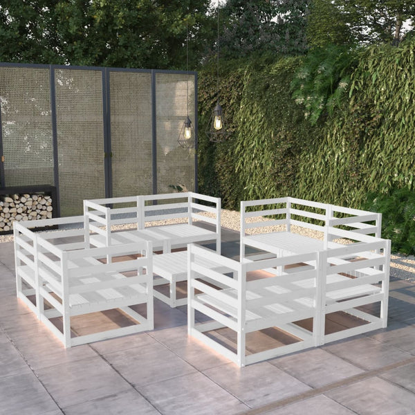 9-tlg. Garten-Lounge-Set Weiß Kiefer Massivholz