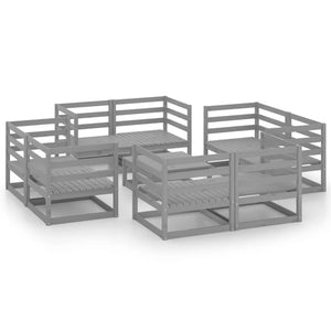 9-tlg. Garten-Lounge-Set Grau Kiefer Massivholz
