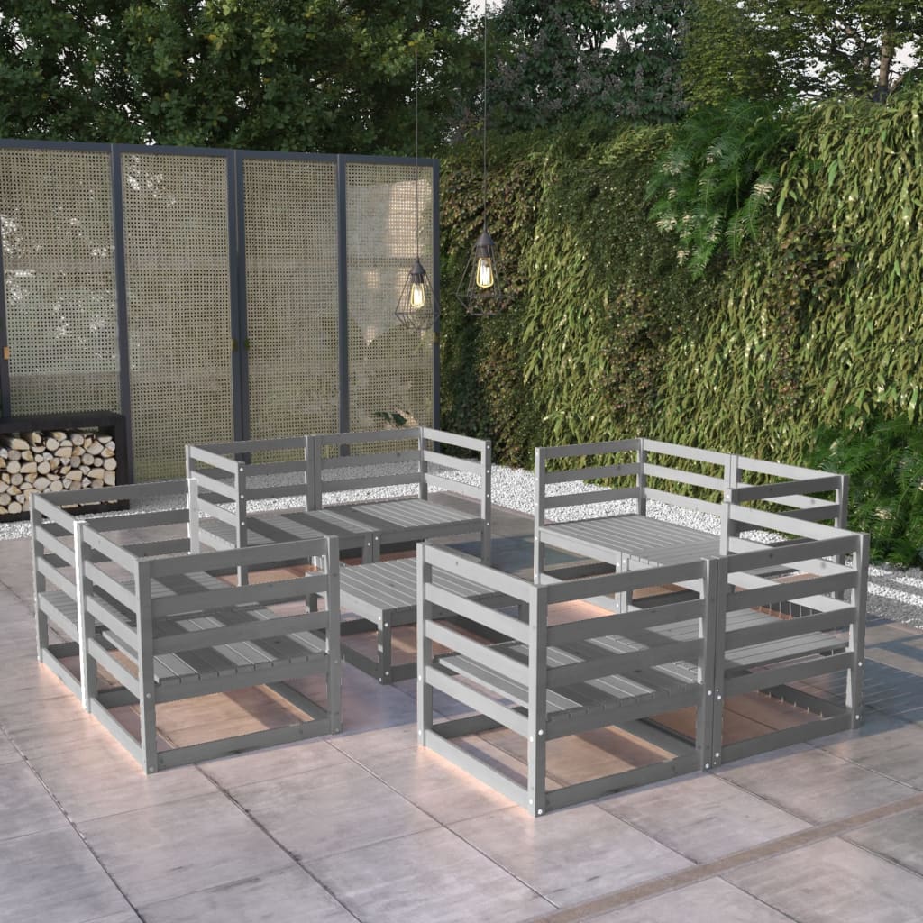 9-tlg. Garten-Lounge-Set Grau Kiefer Massivholz