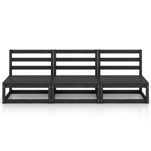 Outdoor-Sofa 3-Sitzer Schwarz Massivholz Kiefer