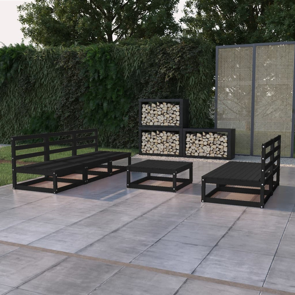 vidaXL 6-piece Garden Lounge Set Black Solid Pine Wood
