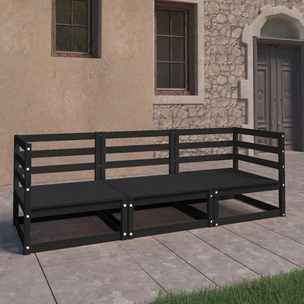 Outdoor-Sofa 3-Sitzer Schwarz Massivholz Kiefer