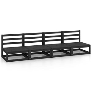 Outdoor-Sofa 4-Sitzer Schwarz Massivholz Kiefer