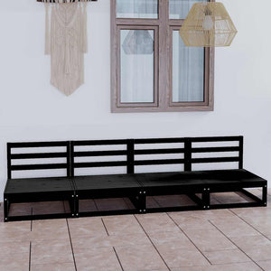 Outdoor-Sofa 4-Sitzer Schwarz Massivholz Kiefer