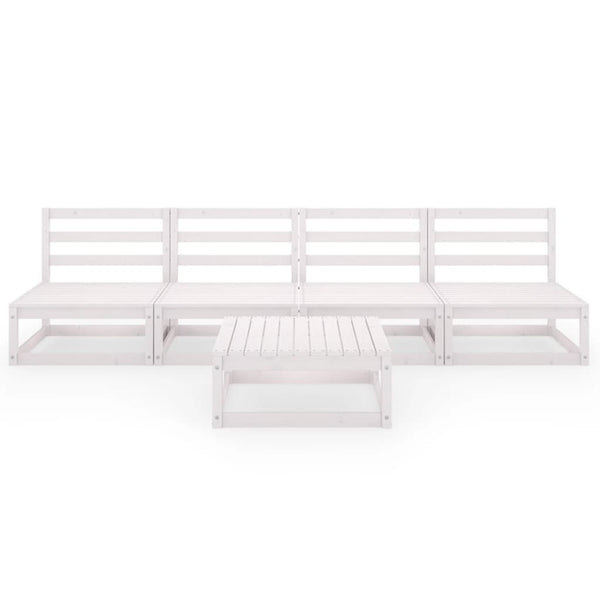 5-tlg. Garten-Lounge-Set Weiß Massivholz Kiefer
