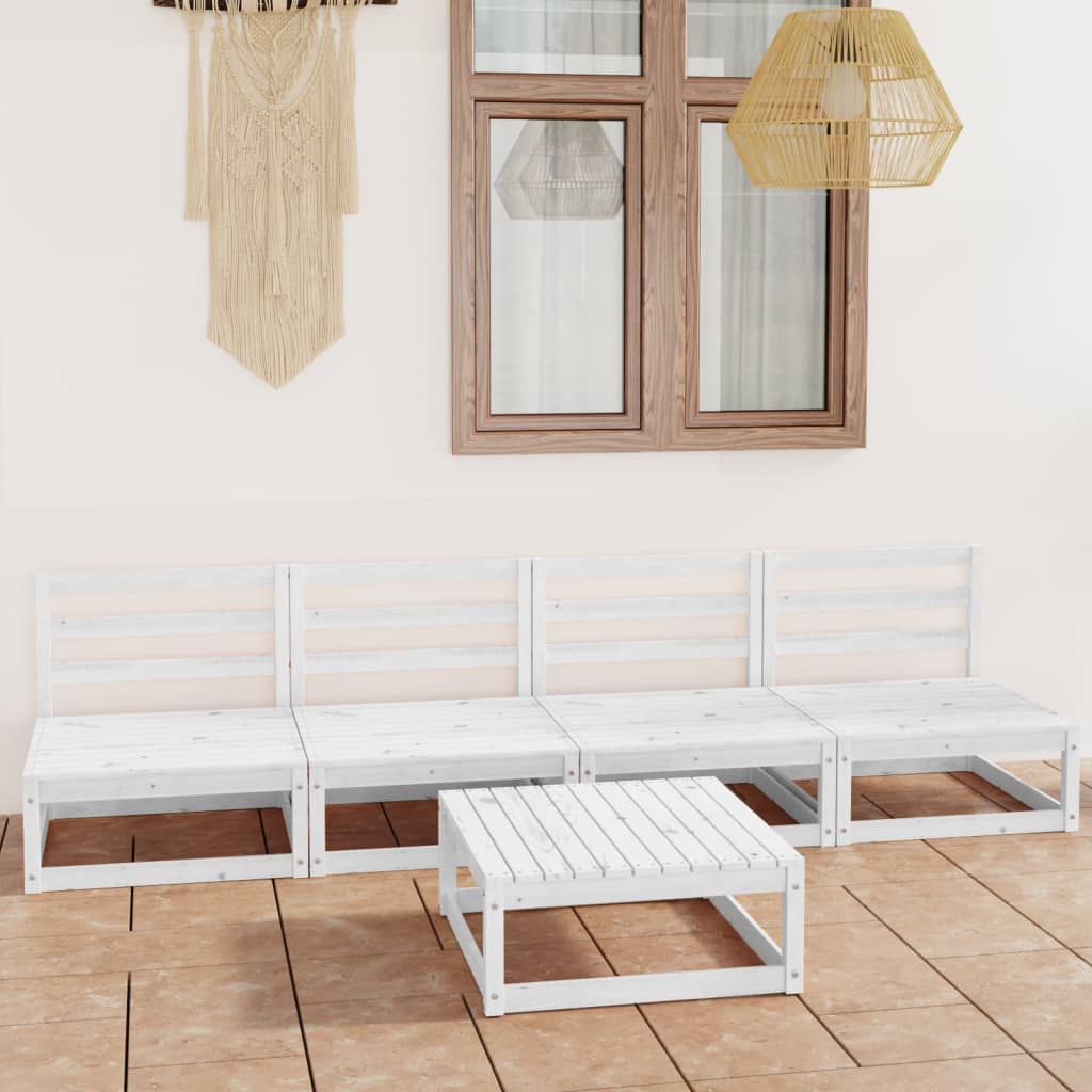 5-tlg. Garten-Lounge-Set Weiß Massivholz Kiefer