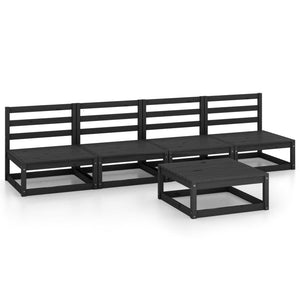 5-tlg. Garten-Lounge-Set Schwarz Massivholz Kiefer