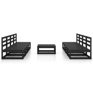 9-tlg. Garten-Lounge-Set Schwarz Massivholz Kiefer