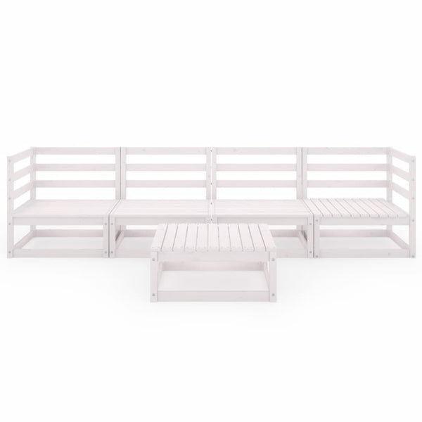 5-tlg. Garten-Lounge-Set Weiß Massivholz Kiefer