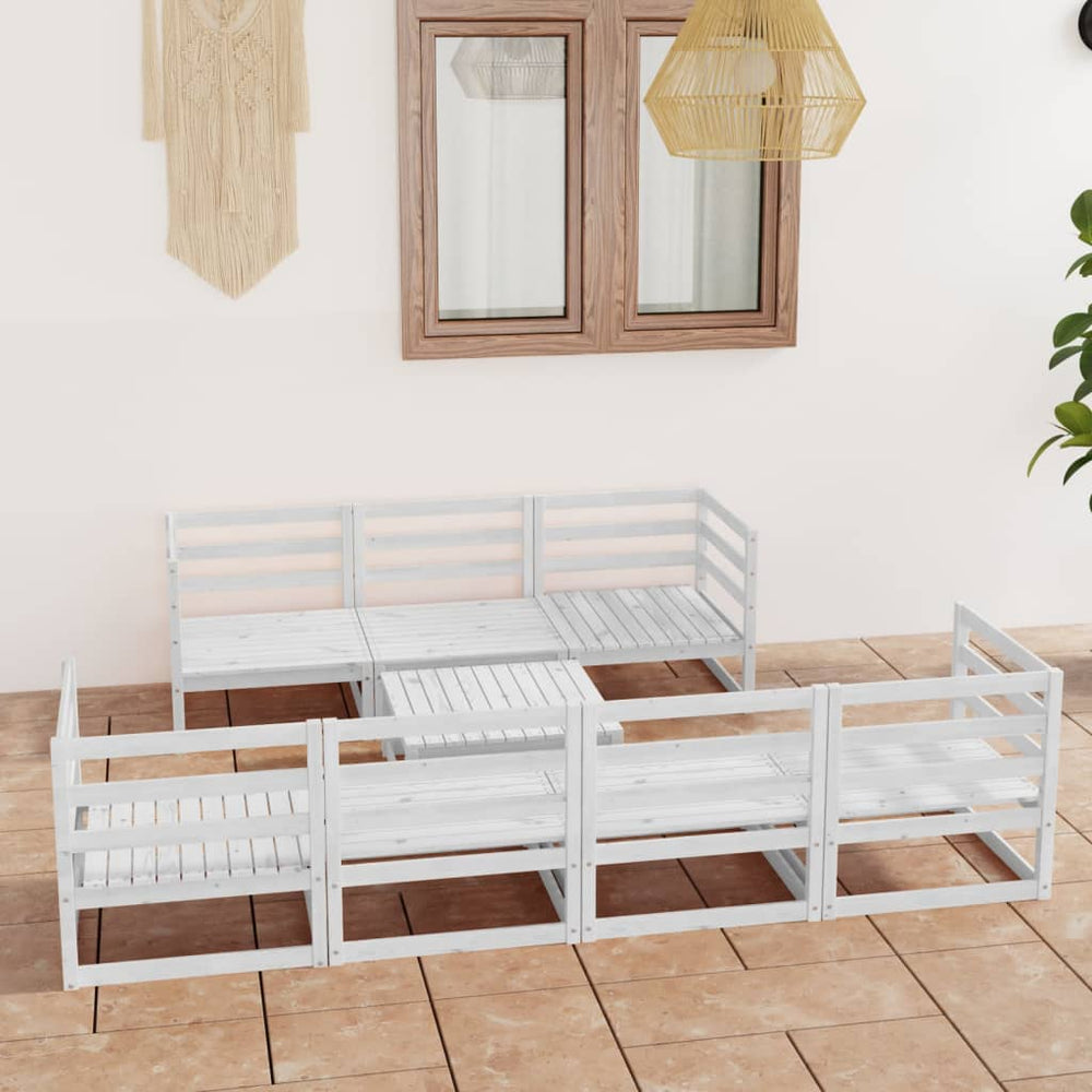 8-tlg. Garten-Lounge-Set Weiß Massivholz Kiefer