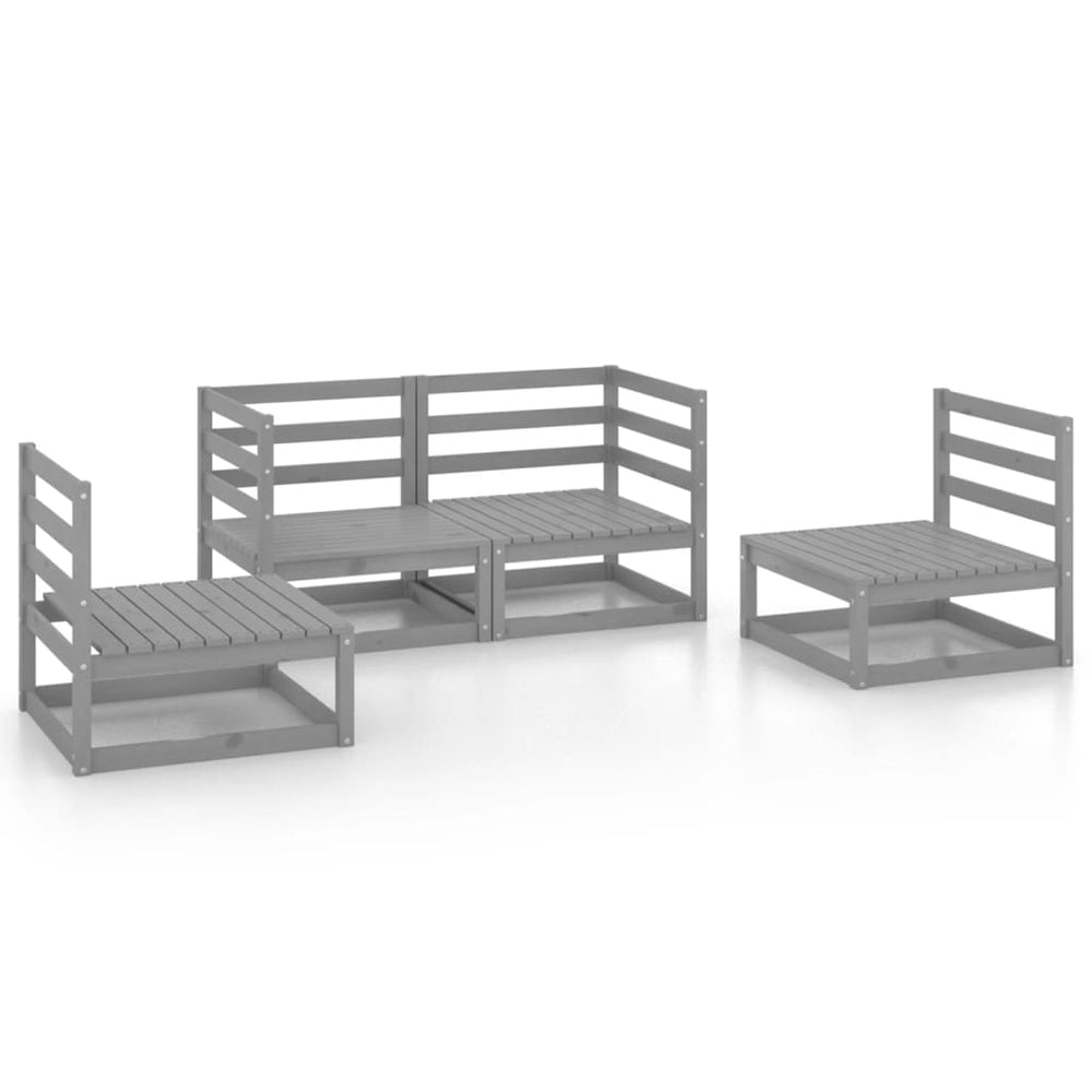 4-tlg. Garten-Lounge-Set Grau Massivholz Kiefer