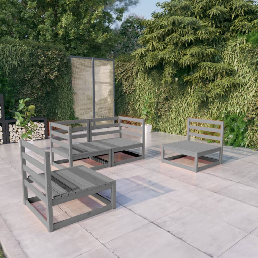 4-tlg. Garten-Lounge-Set Grau Massivholz Kiefer