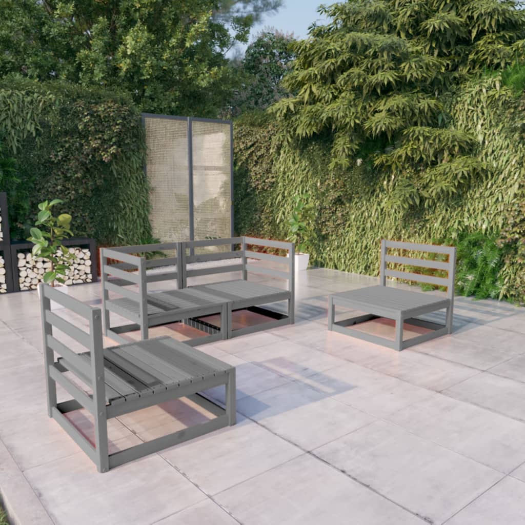 4-tlg. Garten-Lounge-Set Grau Massivholz Kiefer