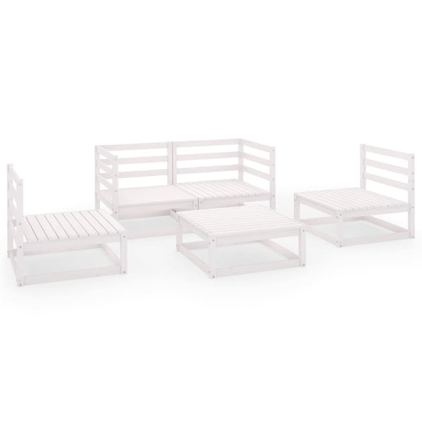 5-tlg. Garten-Lounge-Set Weiß Massivholz Kiefer