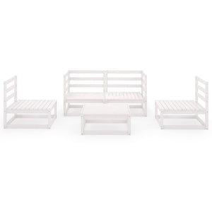 5-tlg. Garten-Lounge-Set Weiß Massivholz Kiefer