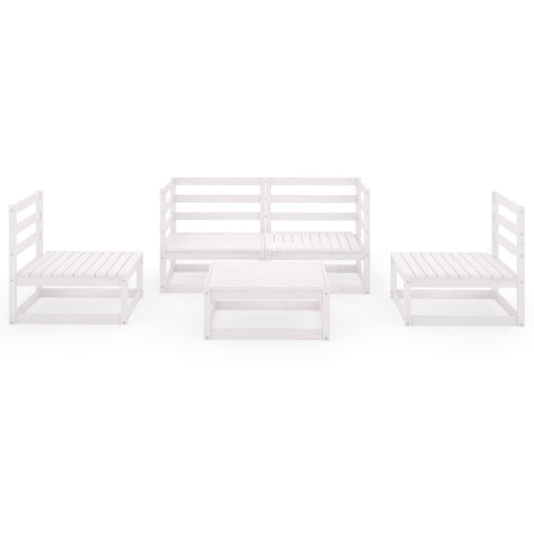 5-tlg. Garten-Lounge-Set Weiß Massivholz Kiefer