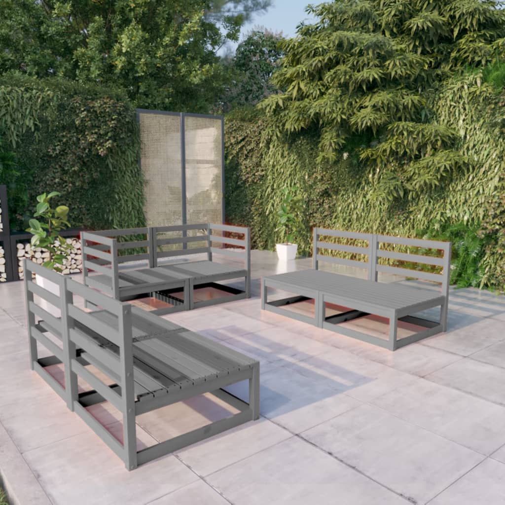 6-tlg. Garten-Lounge-Set Grau Massivholz Kiefer