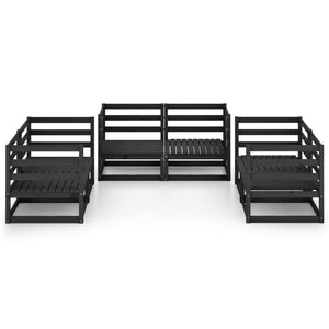 6-tlg. Garten-Lounge-Set Schwarz Massivholz Kiefer