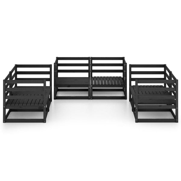 6-tlg. Garten-Lounge-Set Schwarz Massivholz Kiefer