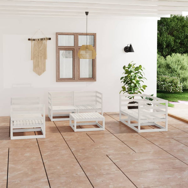 7-tlg. Garten-Lounge-Set Weiß Massivholz Kiefer
