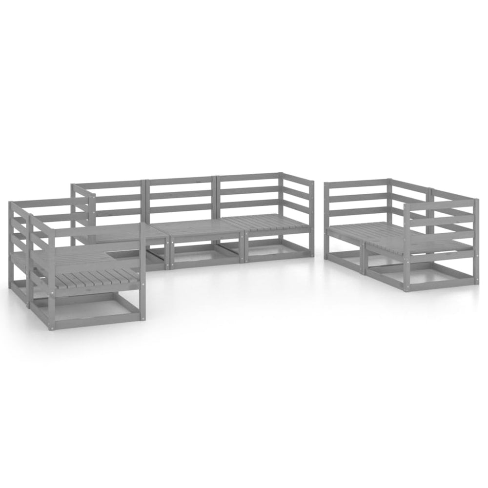 7-tlg. Garten-Lounge-Set Grau Massivholz Kiefer