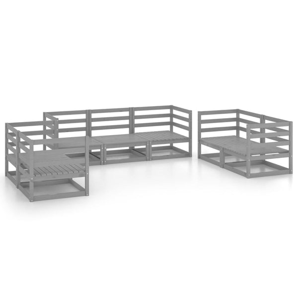 7-tlg. Garten-Lounge-Set Grau Massivholz Kiefer