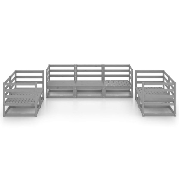 7-tlg. Garten-Lounge-Set Grau Massivholz Kiefer