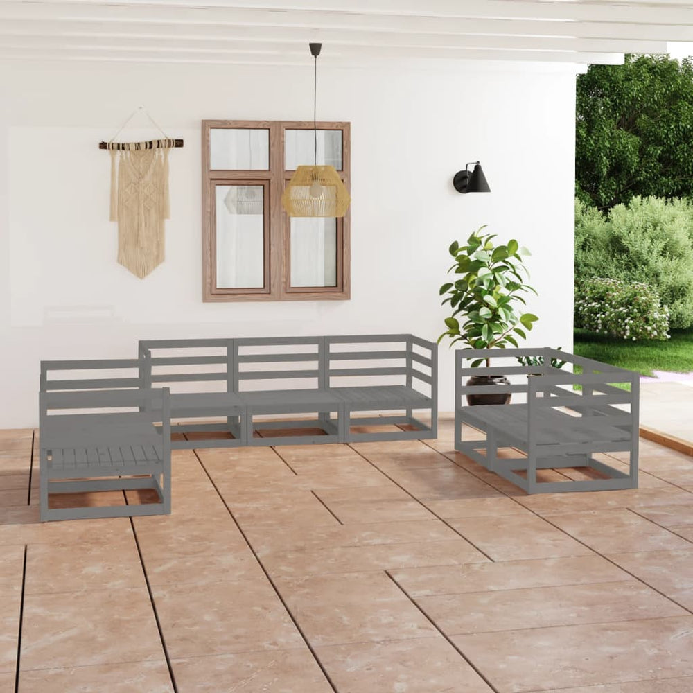 7-tlg. Garten-Lounge-Set Grau Massivholz Kiefer