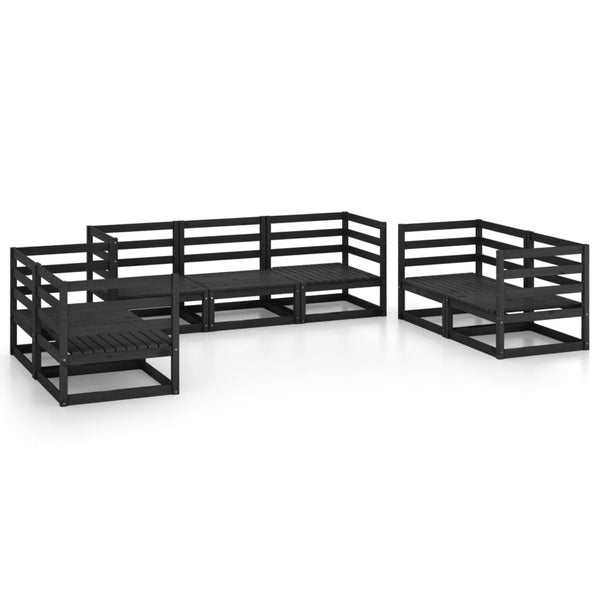 7-tlg. Garten-Lounge-Set Schwarz Massivholz Kiefer